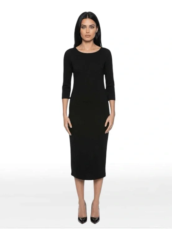 BB Dakota L black 3/4 sleeve thick rib midi dress - Picture 1 of 11